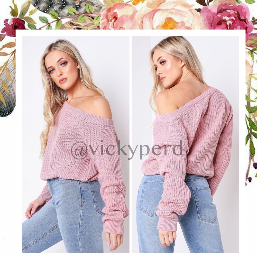 Pink Off Shoulder Sweater - Picture 1 of 5